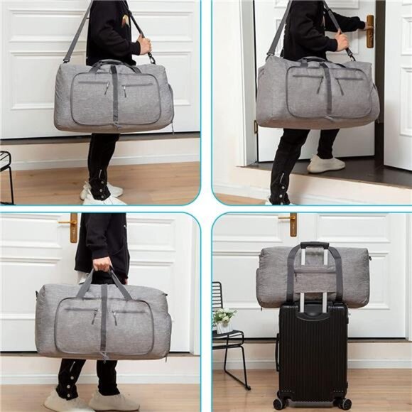 Foldable Travel Duffle Bag Large Weekender Overnight Bag Water Resistant Gym Bag - Picture 5 of 7